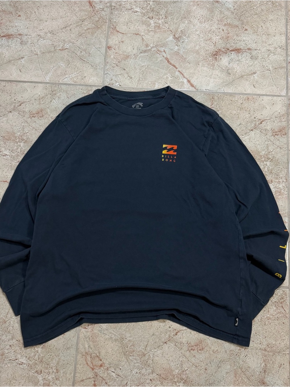 Billabong Navy Long Sleeve Logo Tee with Sunset Accent